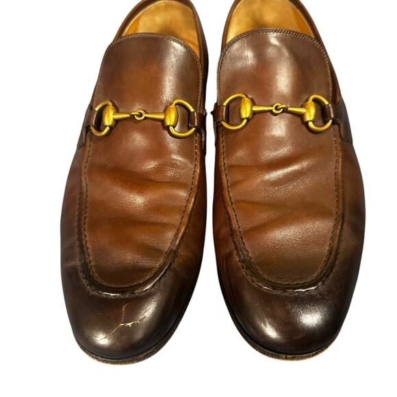 Gucci Jordaan Brown Leather Loafer Gold Horsebit Hardware Size 9 Men's - Picture 4 of 10